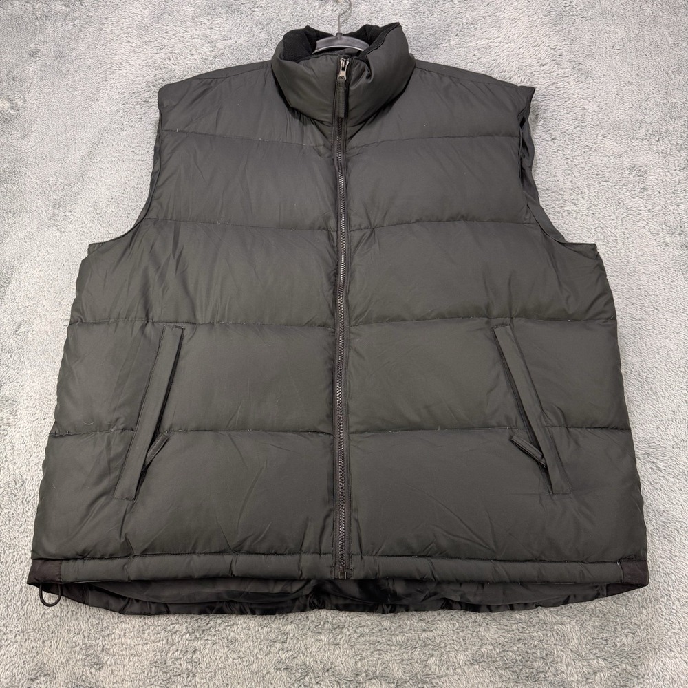 VTG Sportcaster Puffer Vest‎ Jacket Men XL Black Packable Nylon Down Sleeveless